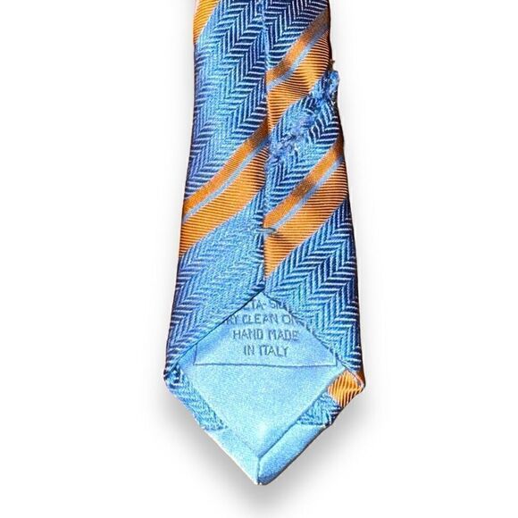 Italo Ferrelli Silvimarina Blue & Orange Handmade 100% Silk Tie - Picture 9 of 9